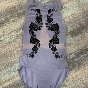 Balera Gray Bodysuit with Black Floral Design